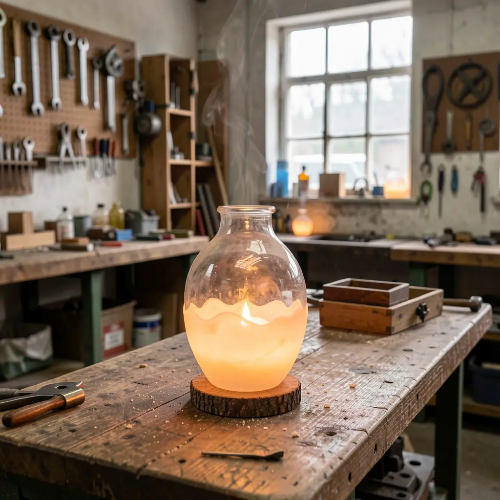 Håndlaget duftlys prosess i verkstedet